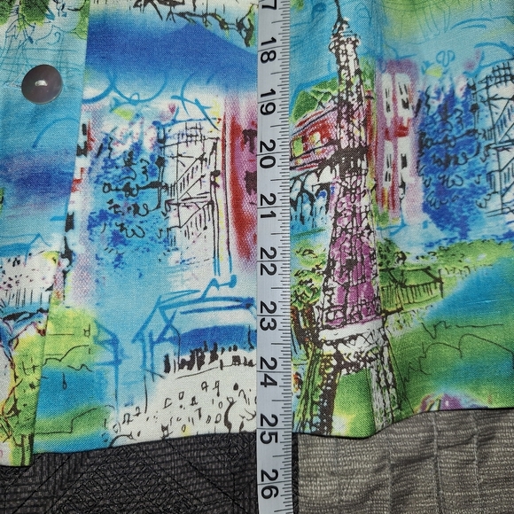 Coldwater Creek Artsy Paris Eiffel Tower Linen Blend Button Up Jacket Wmn's Sz S - Picture 10 of 10